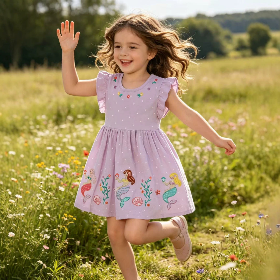 Girl Summer Dress with Enchanting Mermaid Embroidery Design Mune Fashion