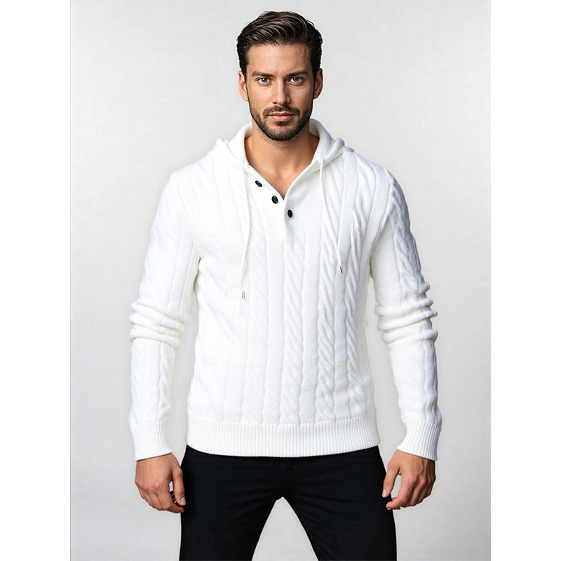 Men's Structured Cable Knit Hoodie with Button Placket Mune Fashion