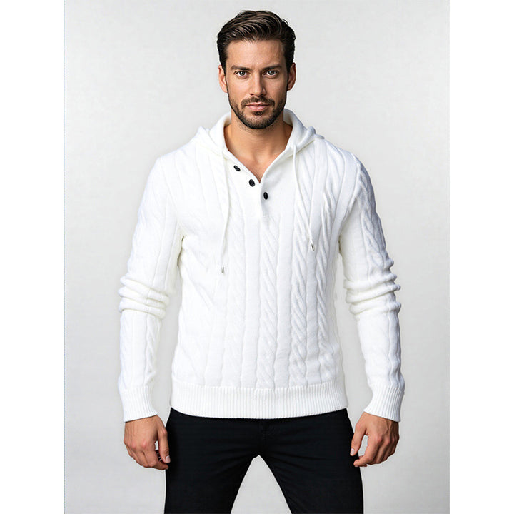 Men's Structured Cable Knit Hoodie with Button Placket Mune Fashion