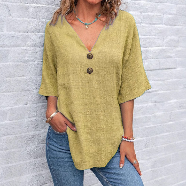 Women V-Neck Blouse with Button Details Mune Fashion