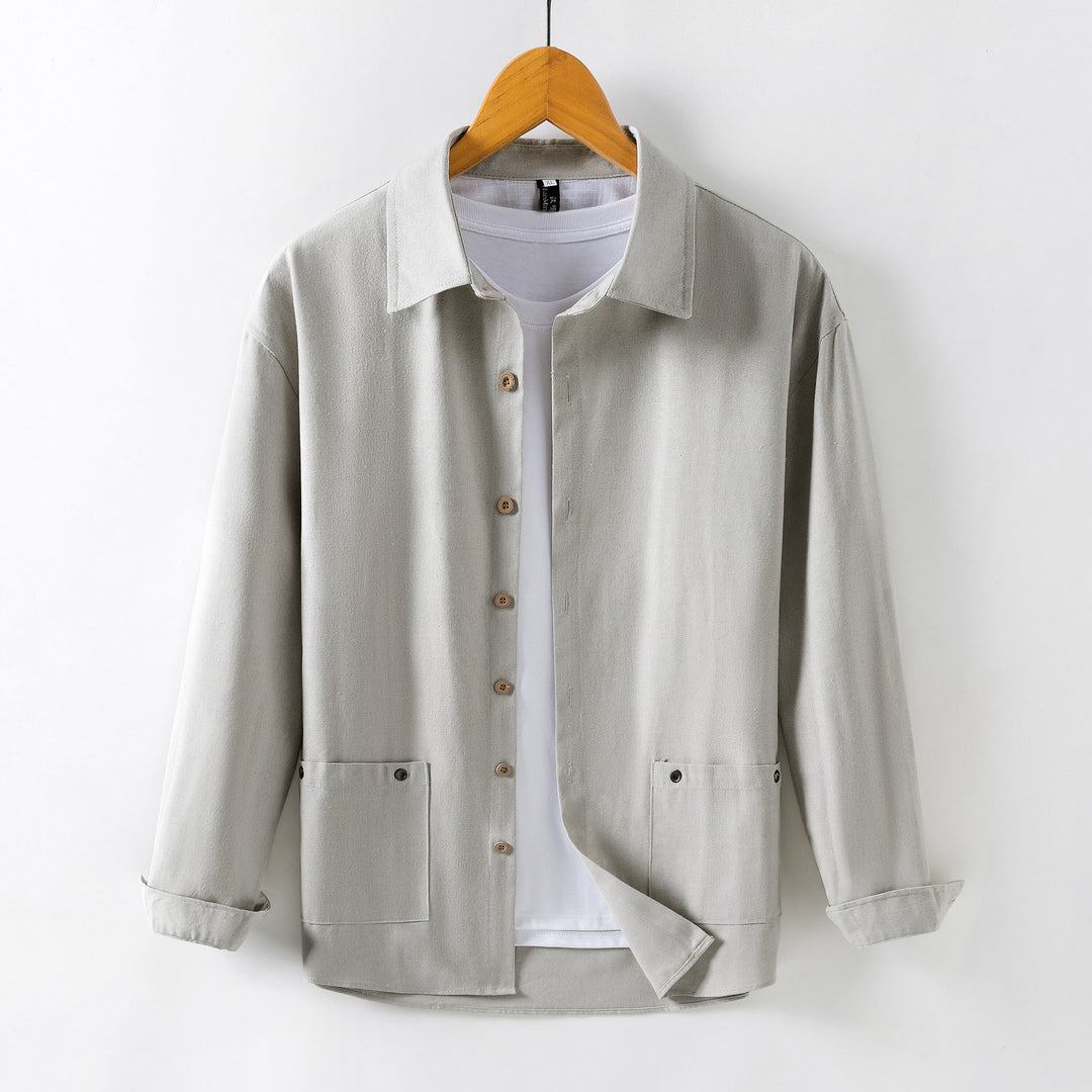 Men's Lightweight Overshirt-Jacket made of Linen Blend with Patch Pockets Mune Fashion