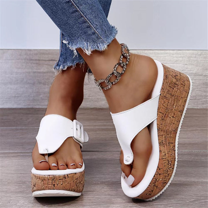 Women's wedge sandals with cork platform and adjustable buckle strap Mune Fashion