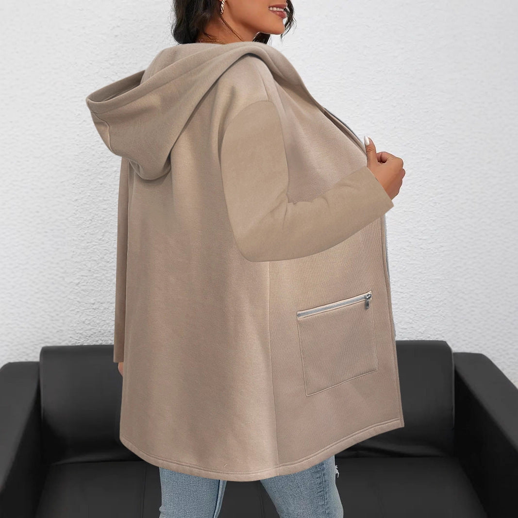 Women Longline Oversize Jacket with Full Zip and Zipper Pockets Mune Fashion