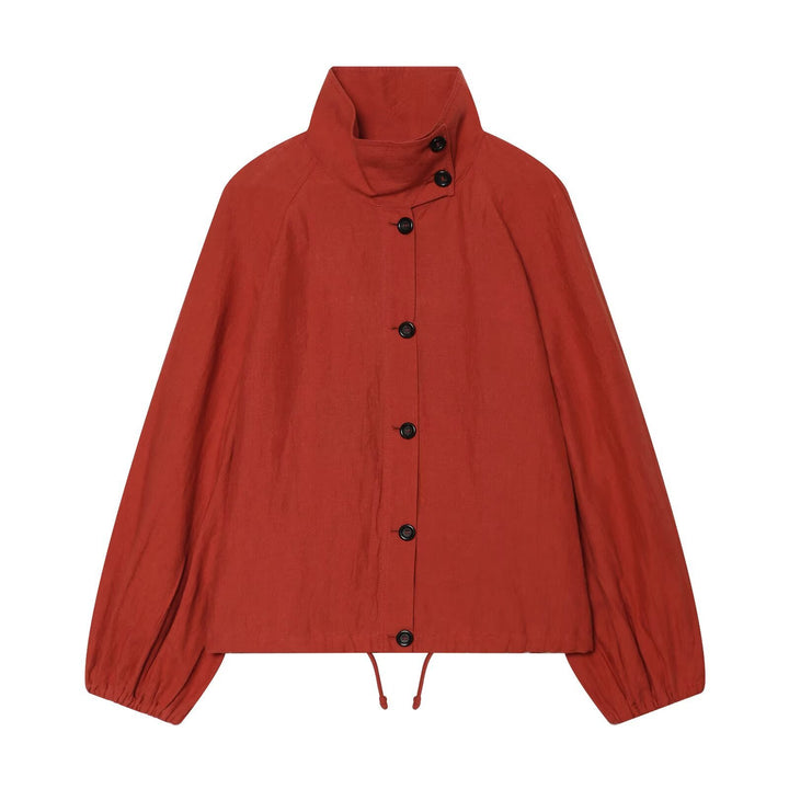 Ladies short jacket with high stand-up collar, continuous button placket and drawstring Mune Fashion
