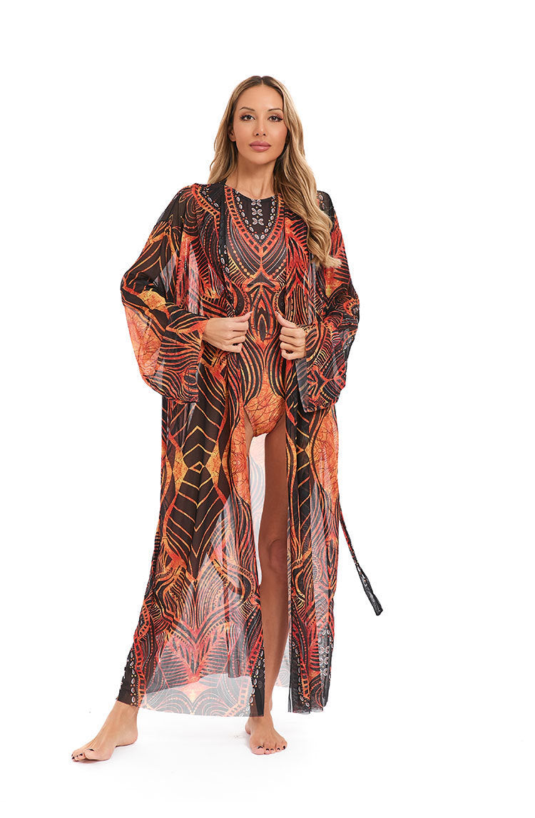 Women's Elegant Transparent Beach Kimono with Floral Design Mune Fashion