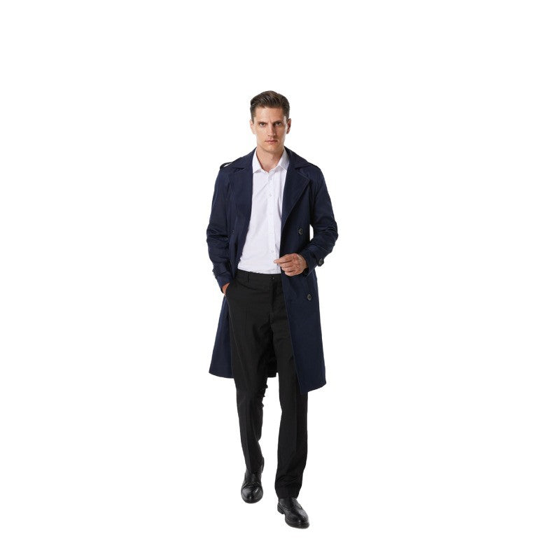 Men's Knee-Length Trench Coat in Classic Double-Breasted with Shoulder Straps and Waist Belt Mune Fashion