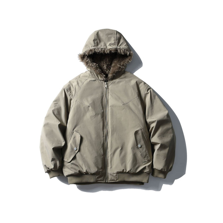 Unisex Boxy-padded short jacket with hood and faux fur trim Mune Fashion