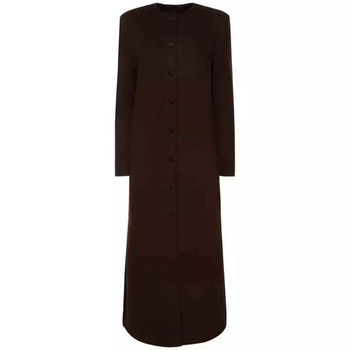 Women's Long Minimalist Stand-Up Collar Coat made of Wool Blend with Concealed Button Placket Mune Fashion