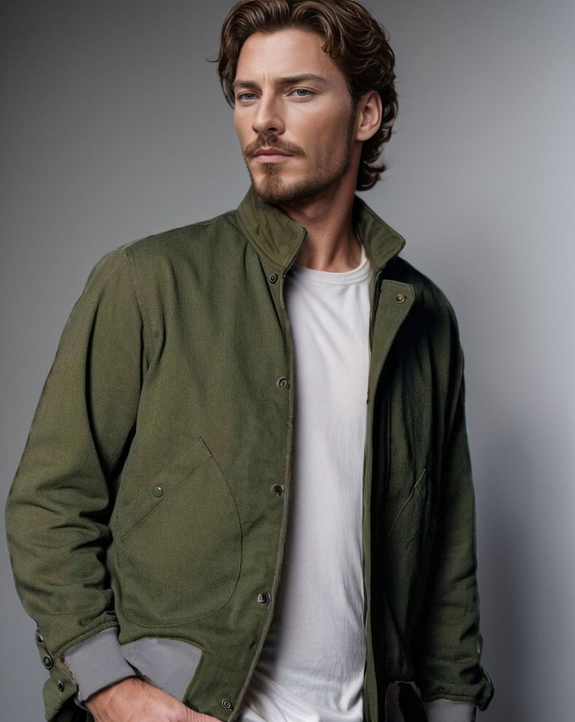 Men's Short Jacket with Stand-Up Collar, Concealed Press Stud Placket and Ribbed Cuffs Mune Fashion
