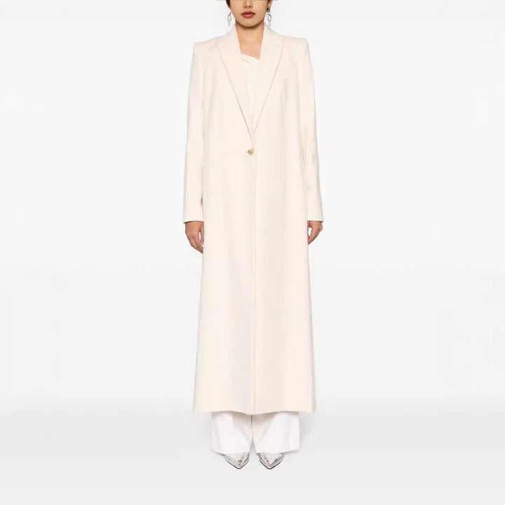 Women's Longline Wool Coat with Single Button Closure and Tailored Lapel Mune Fashion