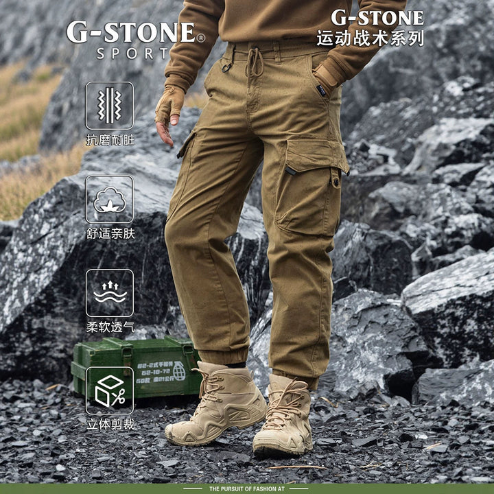 Men's Durable Twill Cargo Pants in Jogger Cut with Drawstring Waist, Applied Flap Pockets and Ribbed Cuffs Mune Fashion