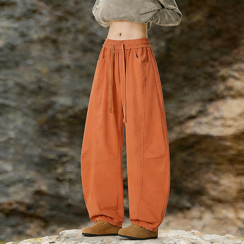 Women's Oversize Cargo Pants made of cotton blend with high elastic waistband and leg cuffs Mune Fashion