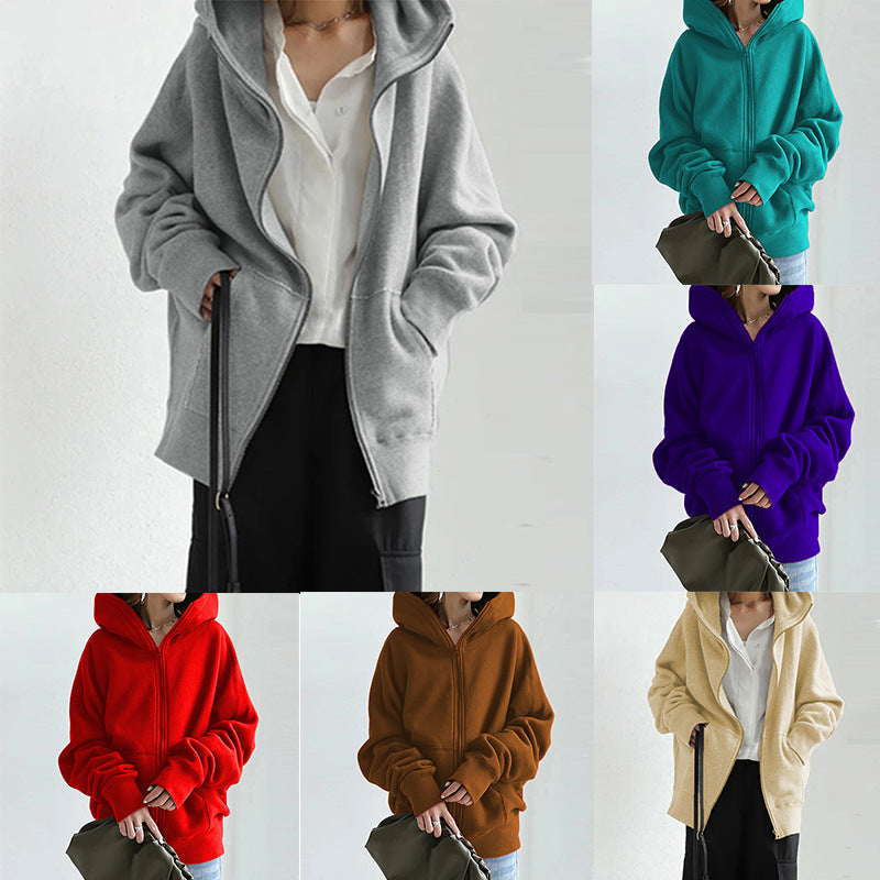 Women's oversized zip-up hoodie with kangaroo pocket made of fluffy fleece Mune Fashion