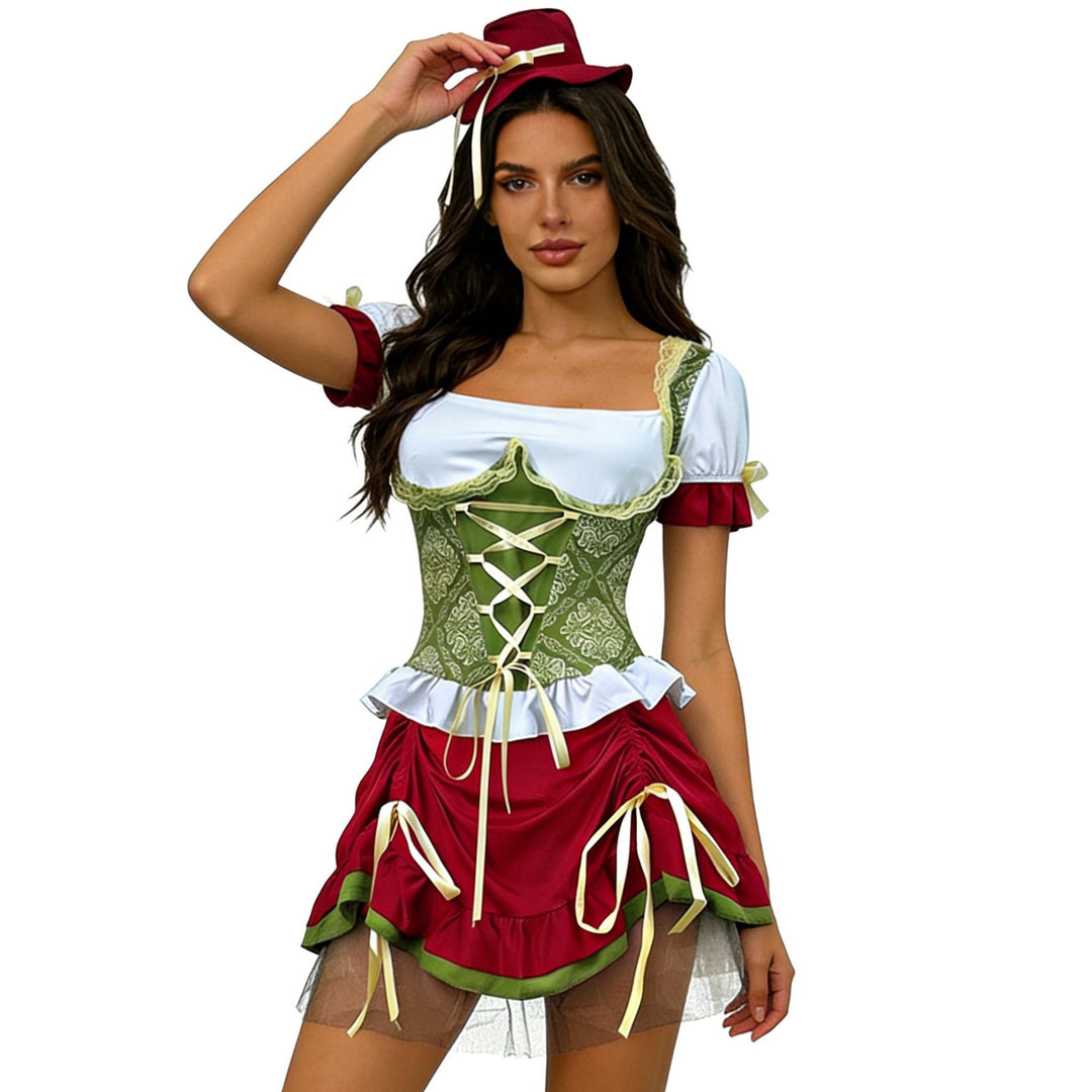 Ladies nan short dirndl traditional dress with laced corset, lace collar and gathered skirt Mune Fashion