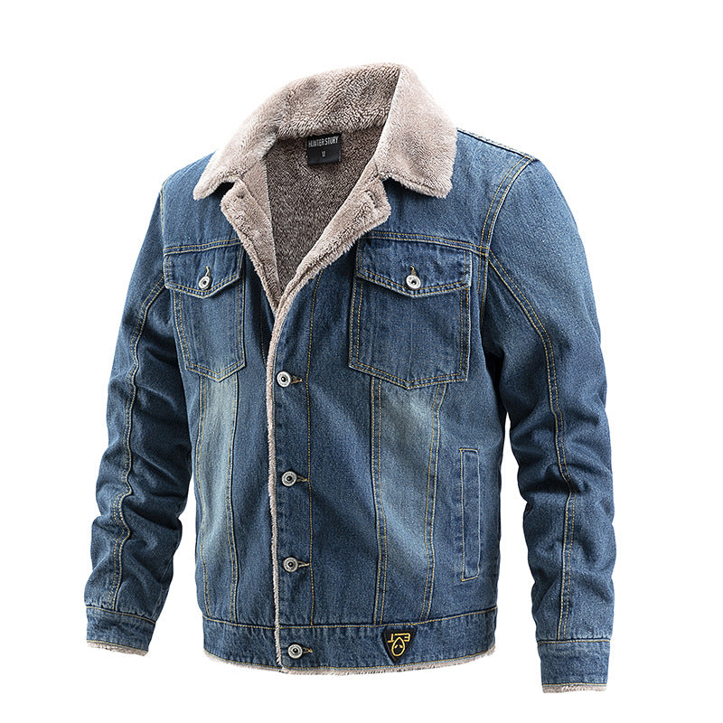 Men's Robust Denim Trucker Jacket with Sherpa Lining and Teddy Collar Mune Fashion