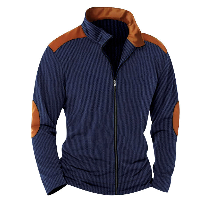 Men's knitted hybrid jacket with stand-up collar contrasting inserts and elbow patches Mune Fashion