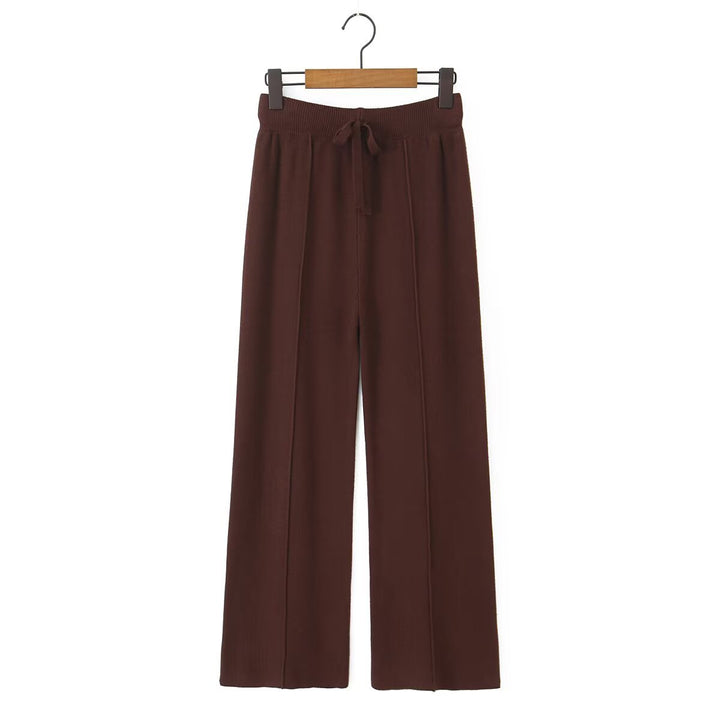 Women's wide-knit trousers with high waist, visible crease and drawstring waistband Mune Fashion