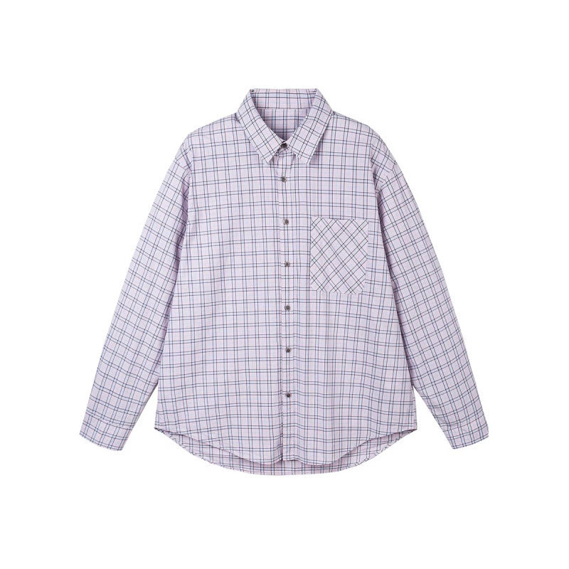 Women Checked Oversize Shirt with Asymmetrical Chest Pocket and Rounded Hem Mune Fashion