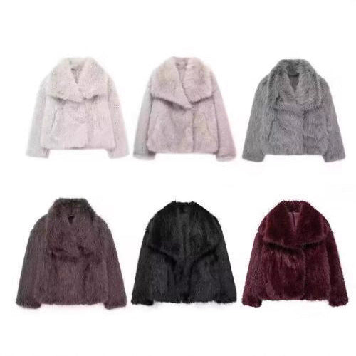 Women Short Faux Fur Jacket with Voluminous Shawl Collar Mune Fashion