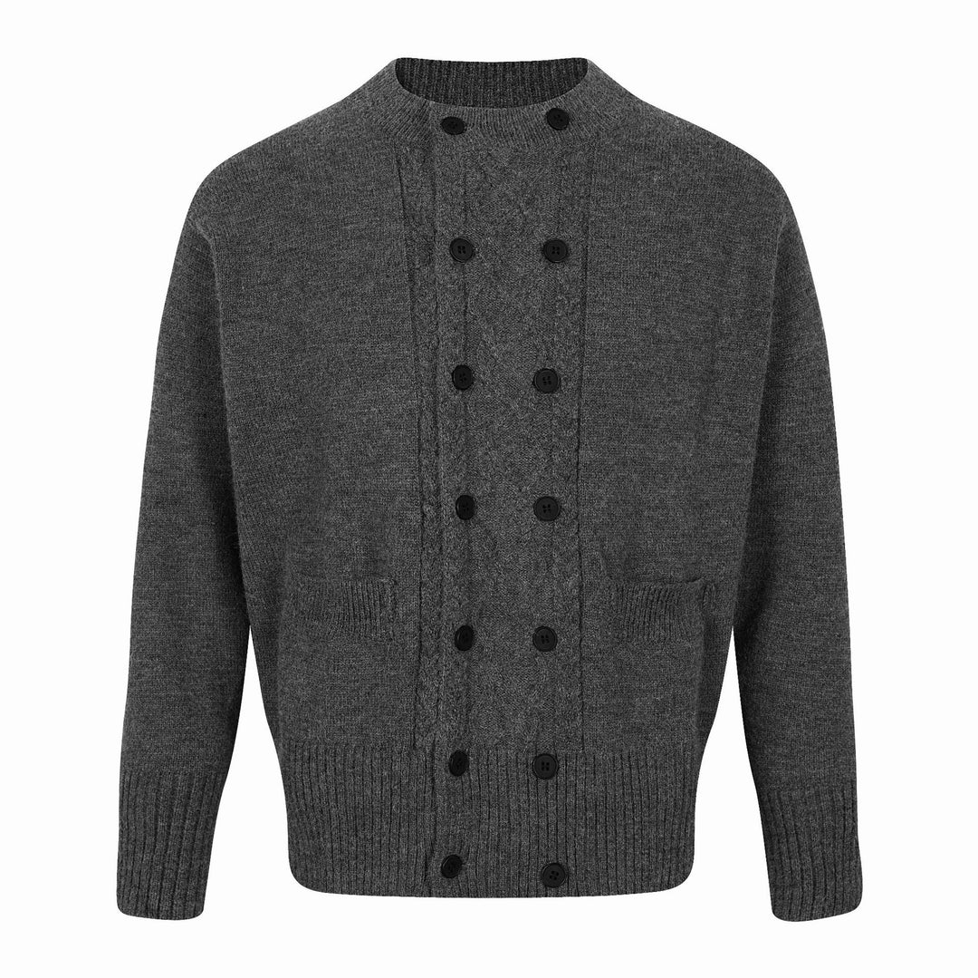 Men's double-breasted knitted cardigan with cable pattern and stand-up collar Mune Fashion