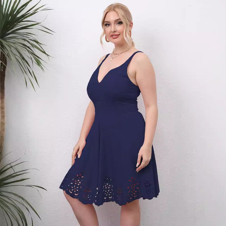Women's A-line dress with floral eyelet pattern Mune Fashion