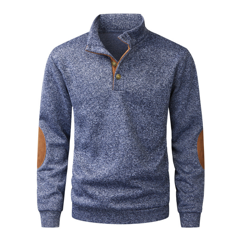 Men's knit sweater with standing collar, button placket & elbow patches Mune Fashion