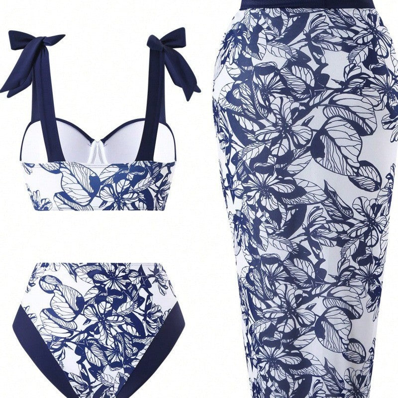 Ladies Two-Piece Swim Set with Floral Lace Skirt Mune Fashion
