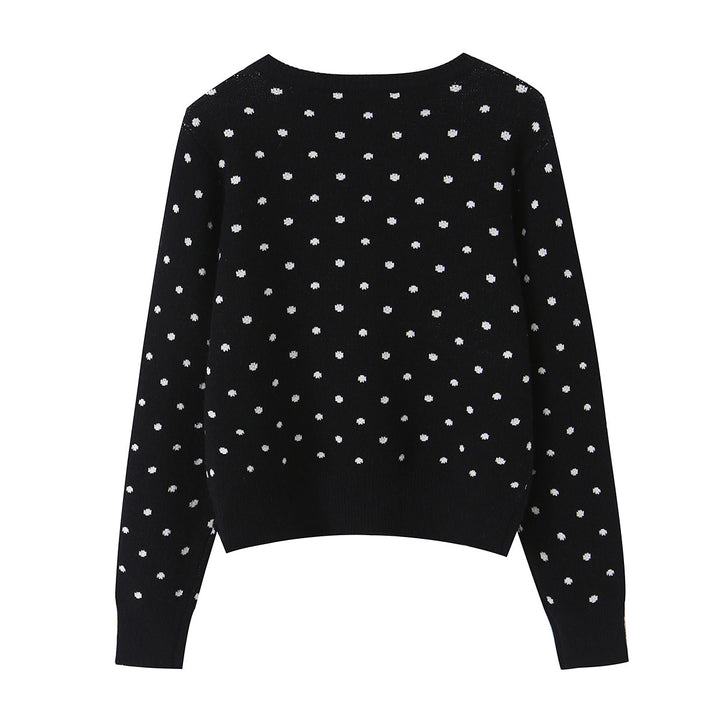 Ladies Cropped Cardigan with Round Neck and Dot Structure Mune Fashion