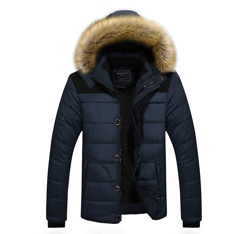 Men's insulated quilted parka with removable hood trim and windproof front Mune Fashion