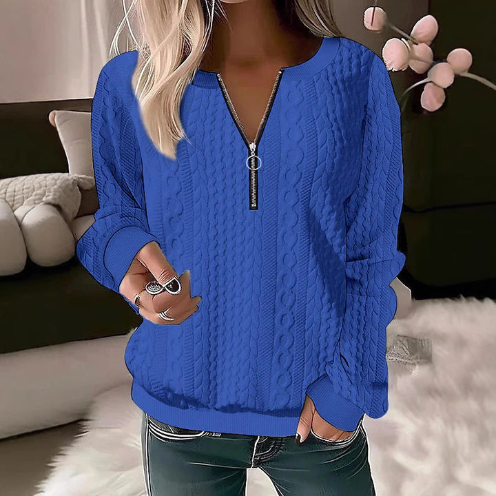Women's knitted sweater with cable pattern and half zipper Mune Fashion