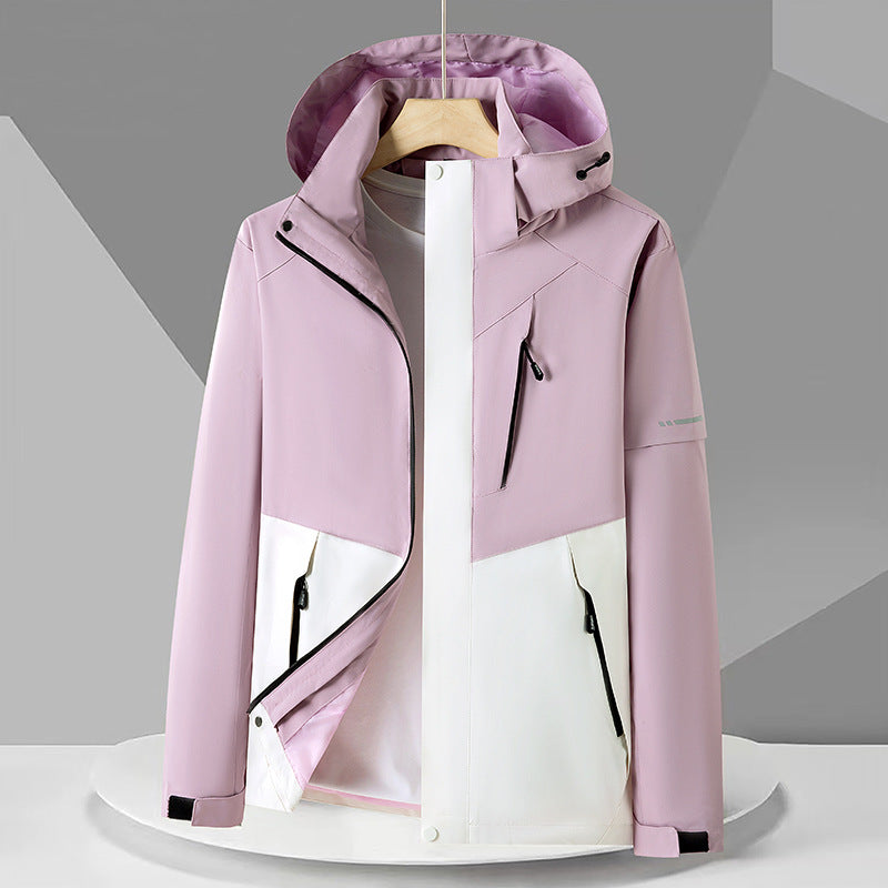 Men's Water-Repellent Softshell Outdoor Jacket with Hood, Multiple Zipper Pockets and Contrasting Panels Mune Fashion