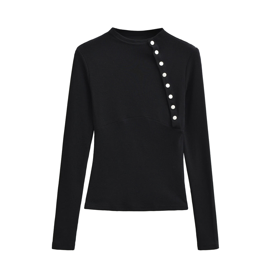 Women Fitted Long Sleeve with Asymmetrical Snap Placket Mune Fashion