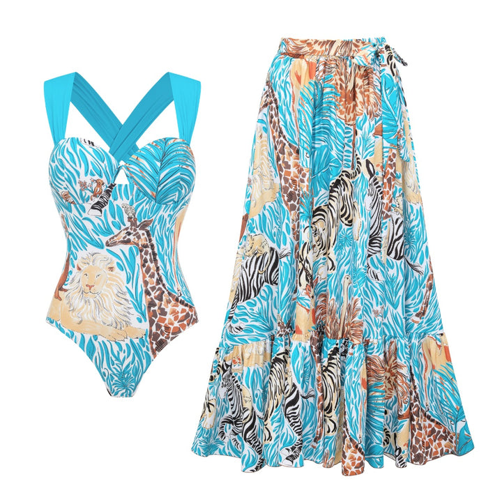 Women's One-Piece Swimsuit with Animal Print and Elegant Waistline Mune Fashion