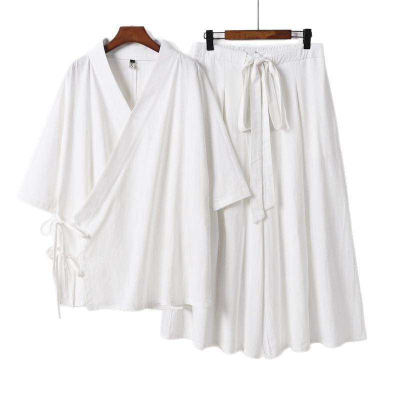 Women's Kimono Loungewear Set made of light viscose with wrap top and wide culotte skirt Mune Fashion