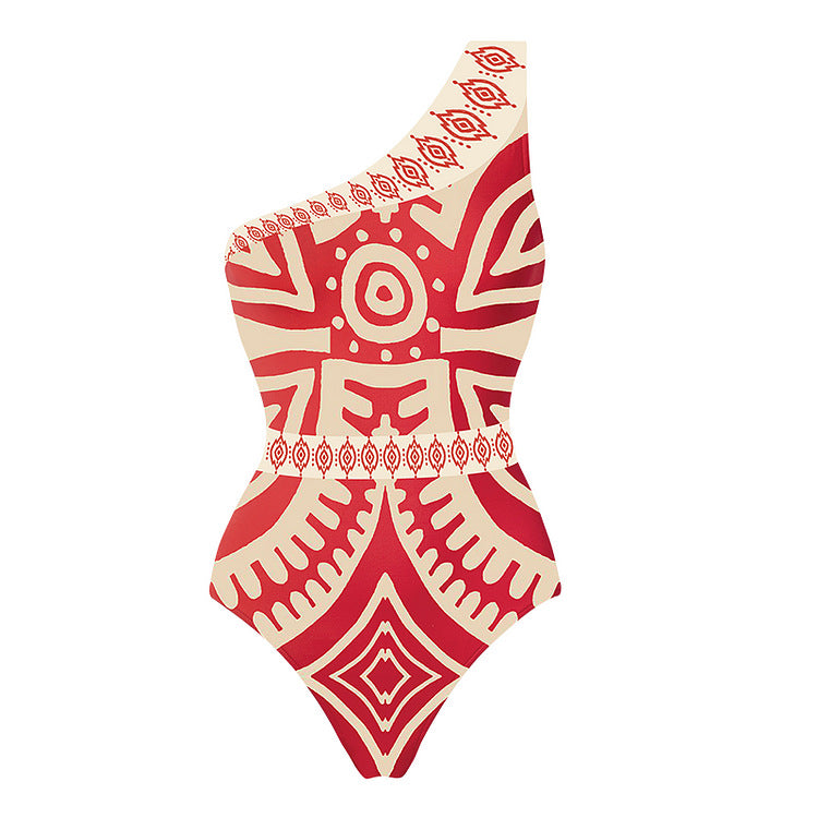 Women Elegant Asymmetric Swimsuit with Stylish Pattern Mune Fashion