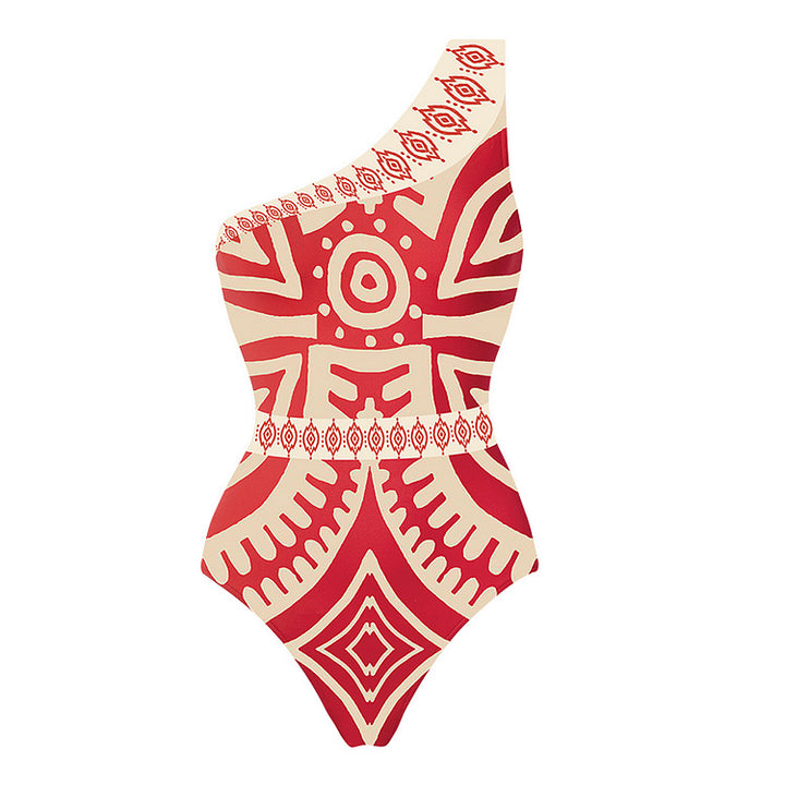 Women Elegant Asymmetric Swimsuit with Stylish Pattern Mune Fashion