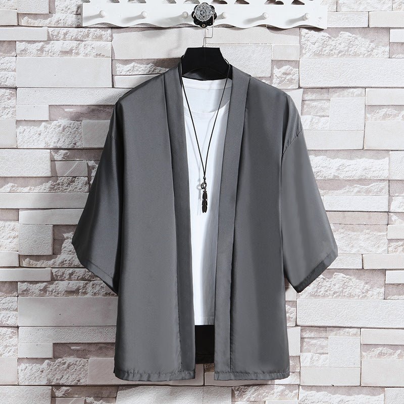 Men's kimono-style short jacket in oversized cut with open design and soft drape Mune Fashion