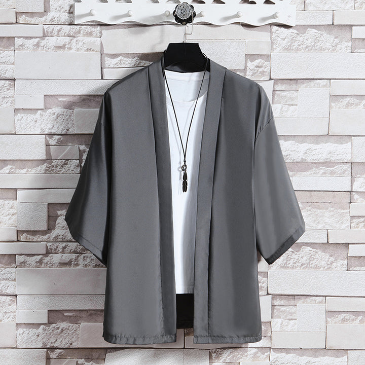 Men's kimono-style short jacket in oversized cut with open design and soft drape Mune Fashion