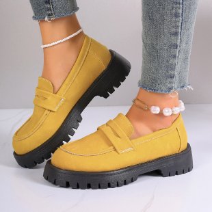 Women's Fashionable Chunky Loafers made of Suede-Like Material with Profiled Lug Sole Mune Fashion