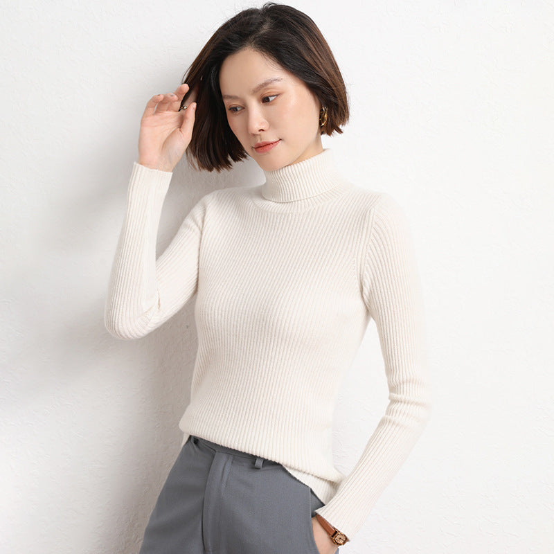 Women's Tailored Fine Knit Turtleneck Sweater with Fine Ribbed Texture and Cashmere Look Mune Fashion