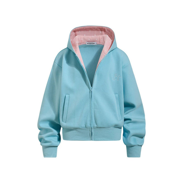 Women's Cropped Hoodie Sweat Jacket with Zipper, Lined Hood and Ribbed Cuffs Mune Fashion