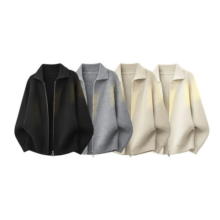 Women’s Oversized Cardigan with Full Zip, Ribbed Texture & Stand-Up Collar Mune Fashion