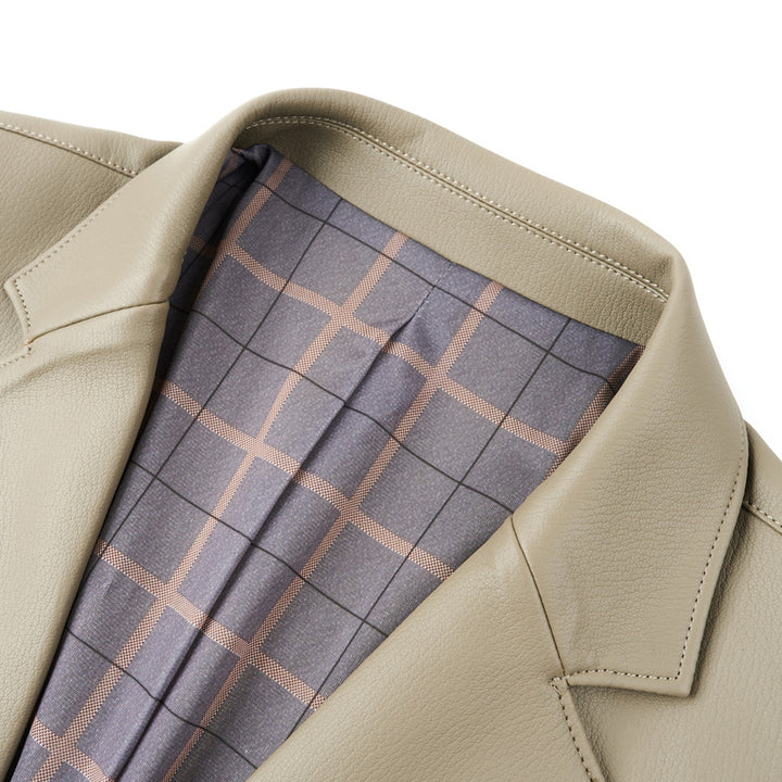 Men's Slim Jacket made of Faux Leather with Subtle Lapel and Single-Button Closure Mune Fashion