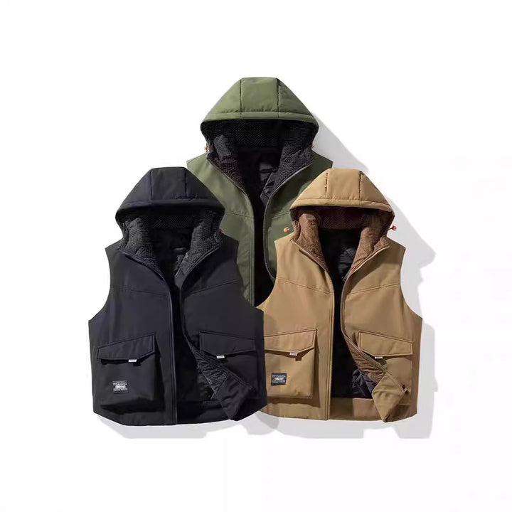 Men's Insulated Hooded Utility Vest with Multifunctional Pockets and Windproof Outer Layer Mune Fashion