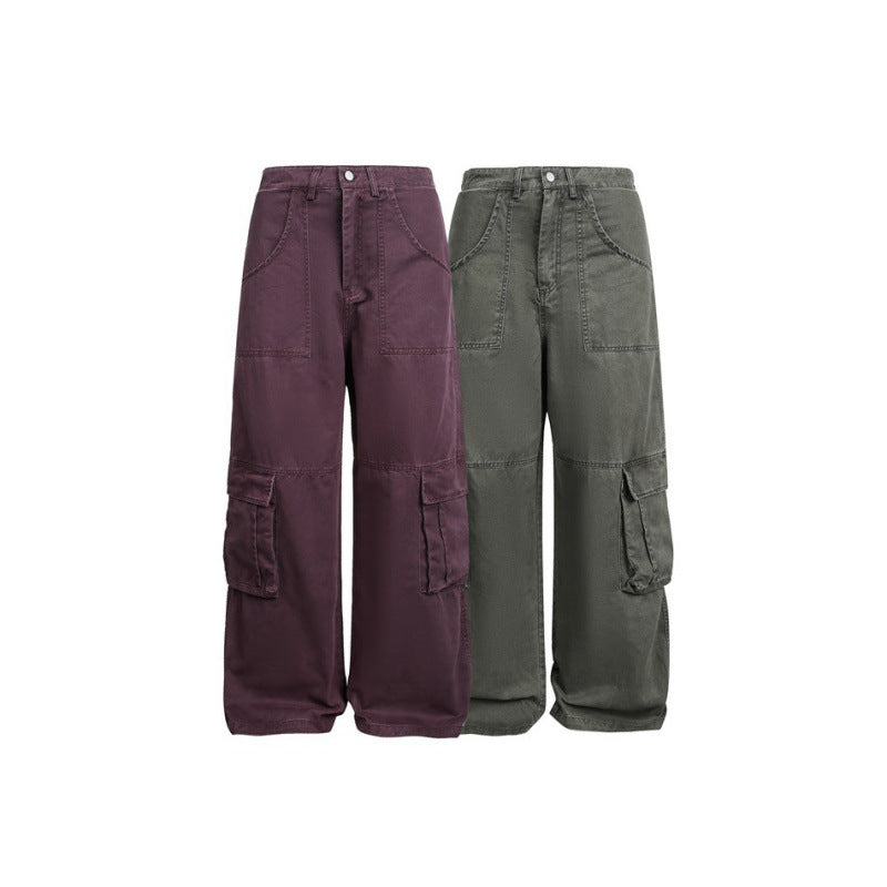 Women's Baggy Cargo Pants with High Waist, Large Flap Pockets and Reinforced Seam Panels Mune Fashion