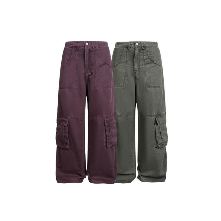 Women's Baggy Cargo Pants with High Waist, Large Flap Pockets and Reinforced Seam Panels Mune Fashion
