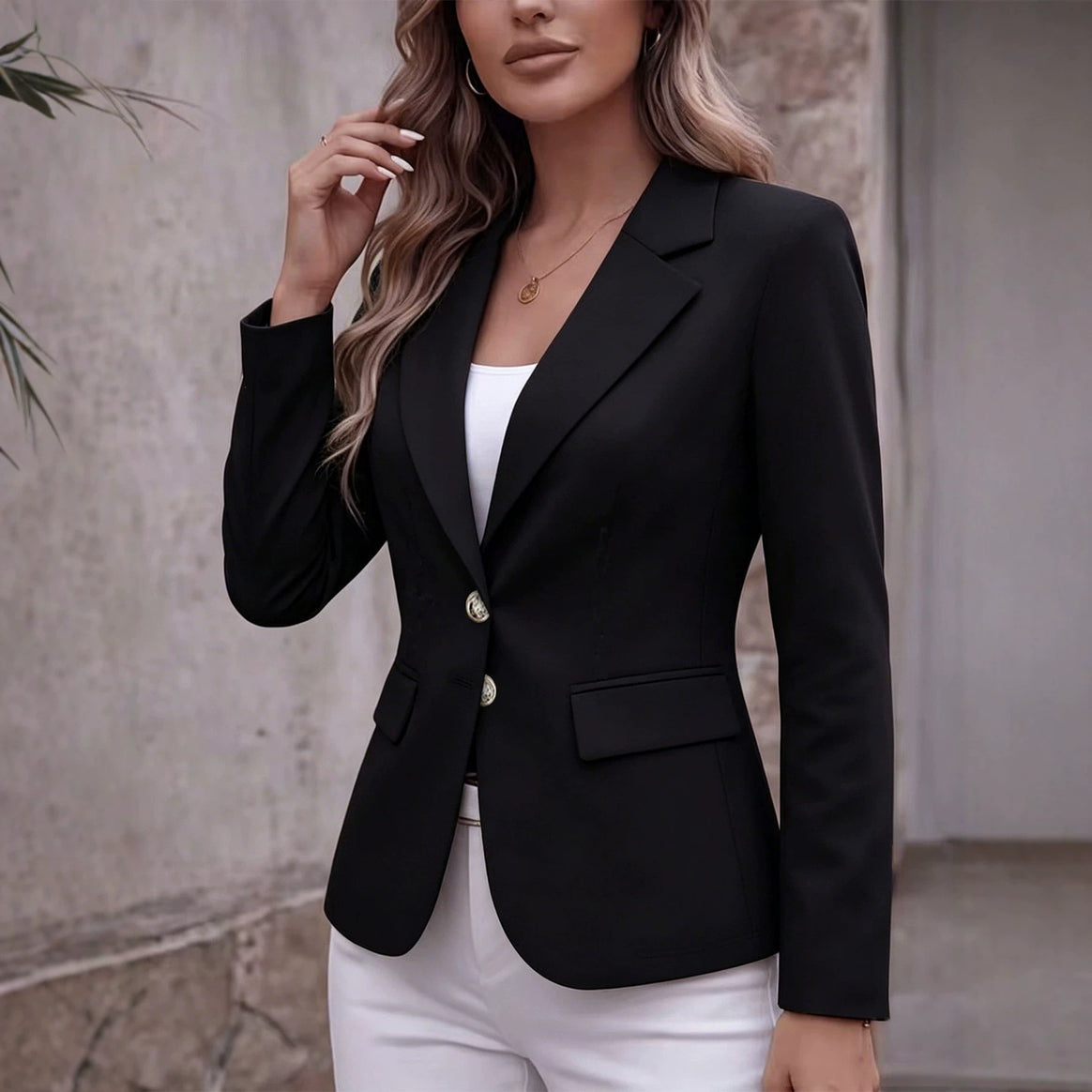 Women Tailored Single-Breasted Blazer with Notch Lapel and Flap Pockets Mune Fashion