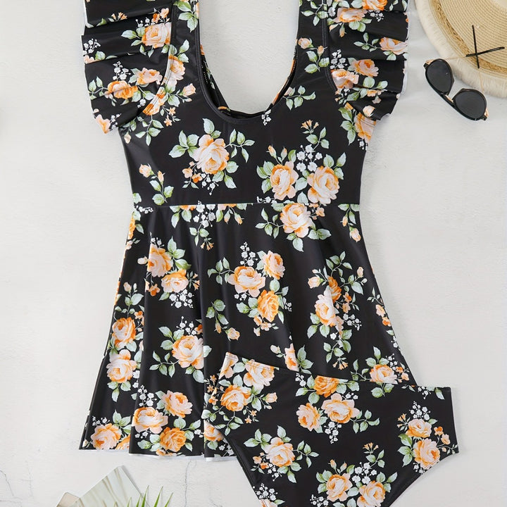 Women's One-Piece Swimsuit with Ruffle Details and Floral Design Mune Fashion