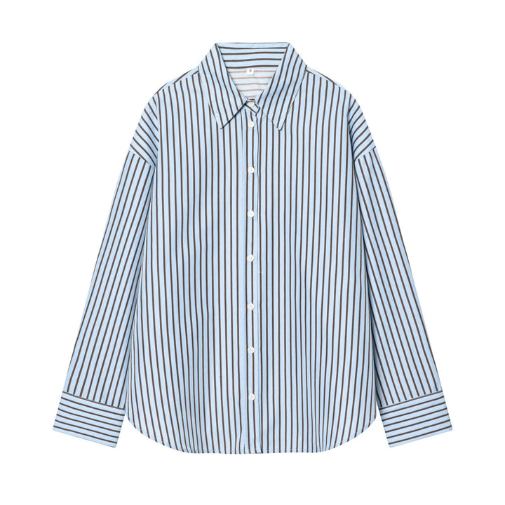 Women oversized shirt blouse with dropped shoulder, continuous button placket and wide cuff Mune Fashion