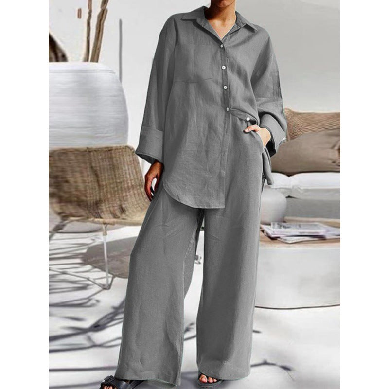 Women's Linen Lounge Set with Loose Shirt and Palazzo Pants Mune Fashion